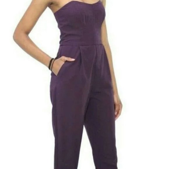 RACHEL Rachel Roy Pants - RACHEL RACHEL ROY Purple Strapless Sweetheart Neckline Jumpsuit 6 (Small)